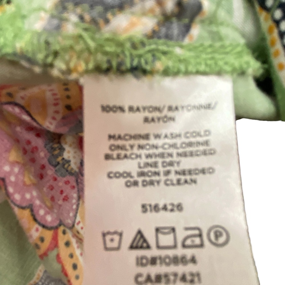 Loft Outlet Womens Green Floral Boat Neck 3/4 Puff Sleeve Rayon Blouse Size L - Picture 9 of 10